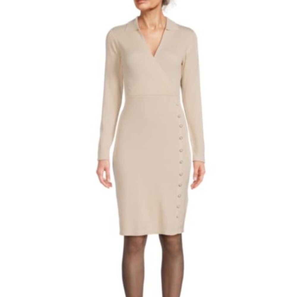 Nanette Lepore Long Sleeve Faux Wrap Pearl Glam Ribbed Sweater Dress - NWT - XL